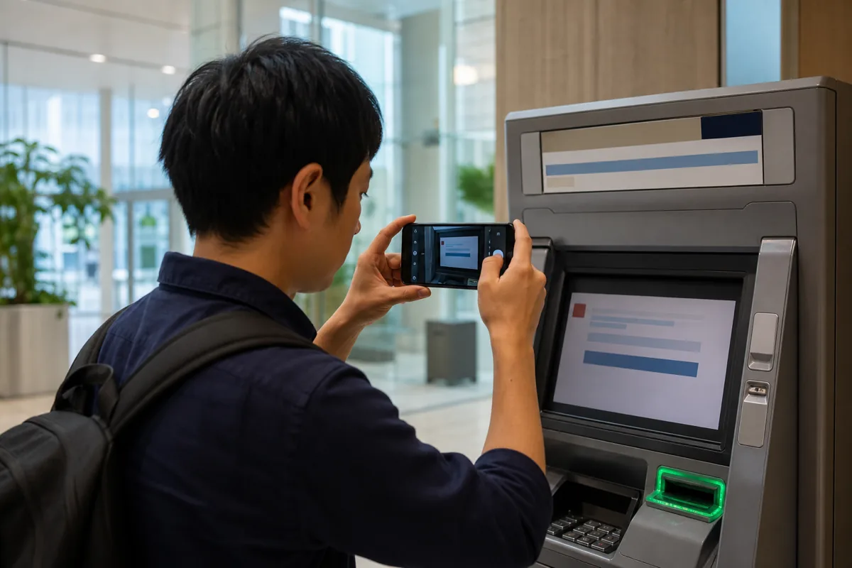 海外ATMでカードが戻らないときにATM番号と場所を記録する旅行者