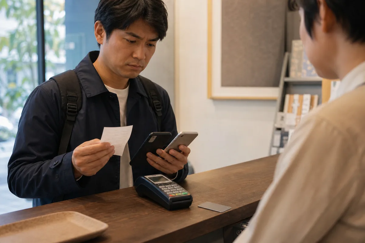 再決済する前にレシート、注文履歴、カード明細を確認する旅行者